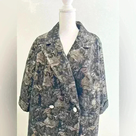 Lane Bryant Plus Size Jacquard Gold Black Midi Length Double Breasted Blazer - Picture 3 of 10